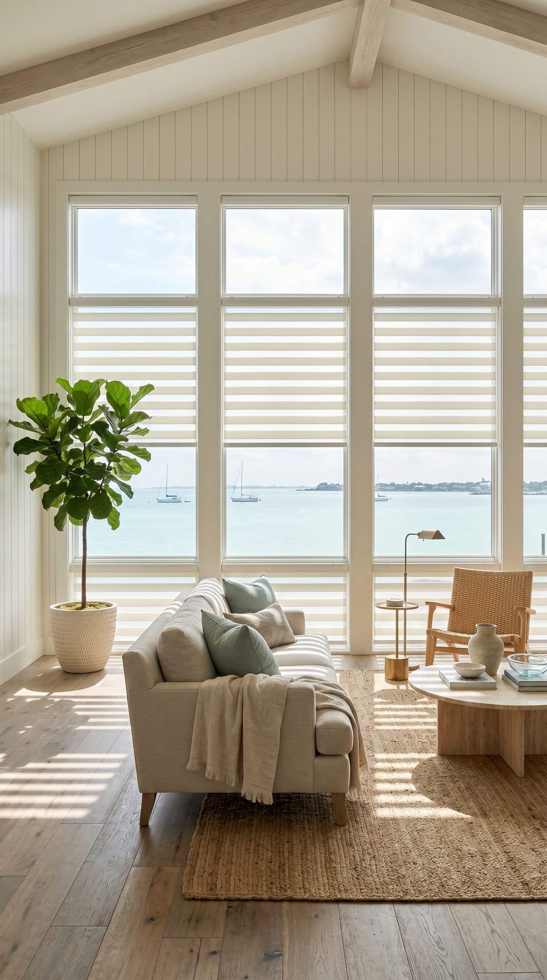 Zebra sheer shades in a coastal Texas modern home